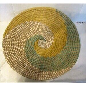 Hand Woven Wolof Basket From Senegal West Africa Large Coiled 19” Diameter
